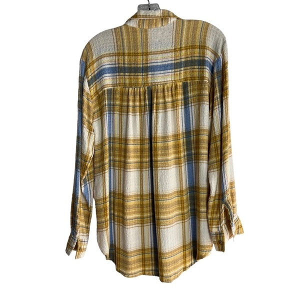 PILCRO Oversized Button Down Shirt in Yellow Plaid Size XS - Picture 6 of 9